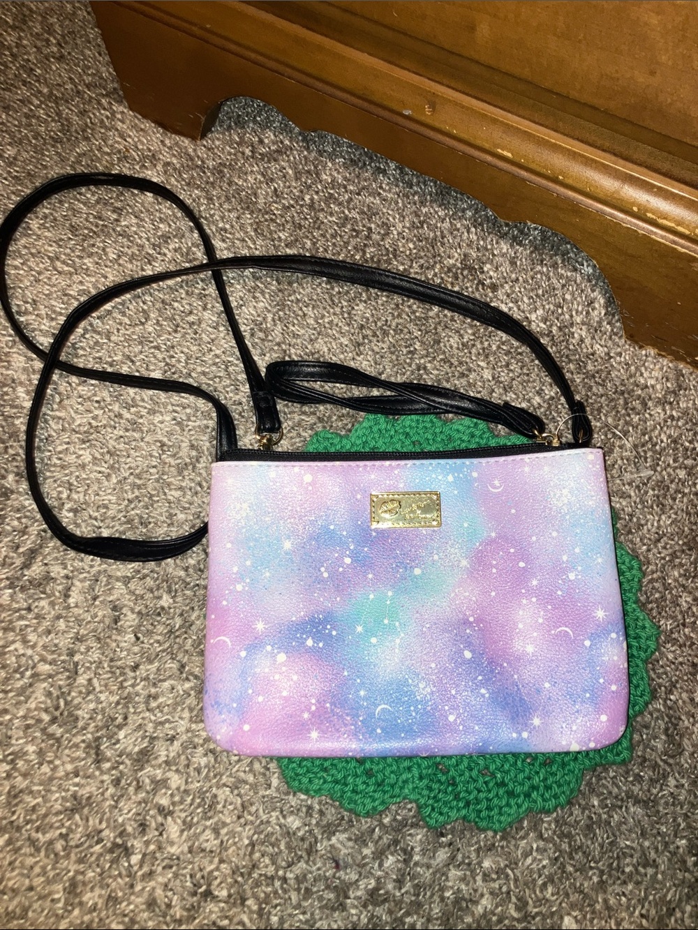 Betsey Johnson LUV Pastel Galaxy Crossbody Bag with Black Trim - Picture 1 of 6